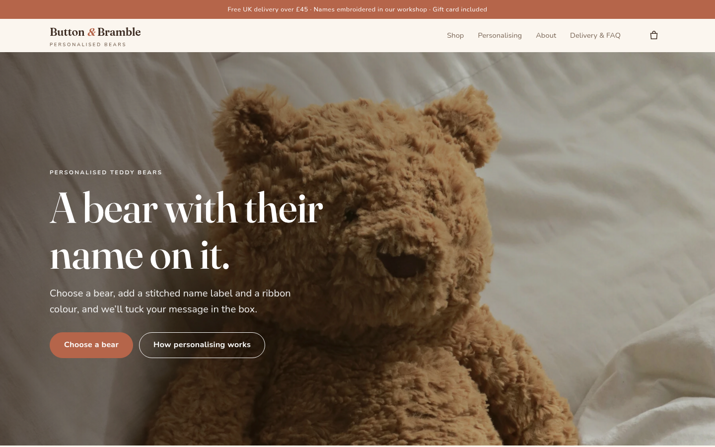 Homepage of the Button & Bramble concept demo