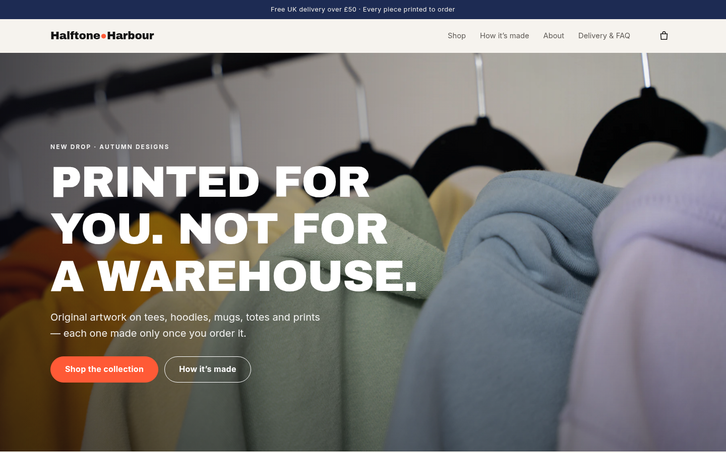 Homepage of the Halftone Harbour concept demo